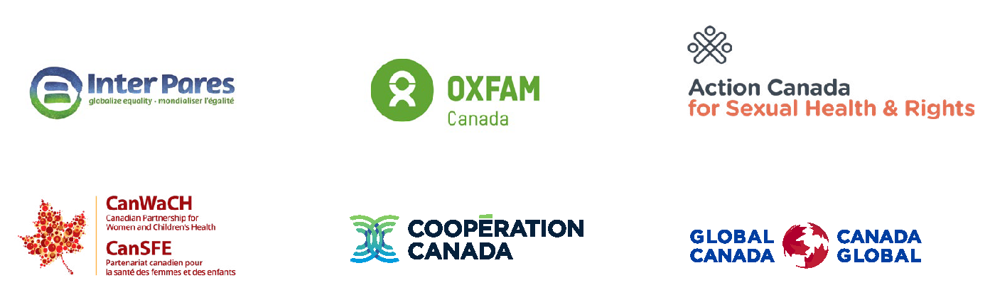 Six Organizational Logos of InterPares, Oxfam, Action Canada, CanWach, Cooperation Canada and Global Canada