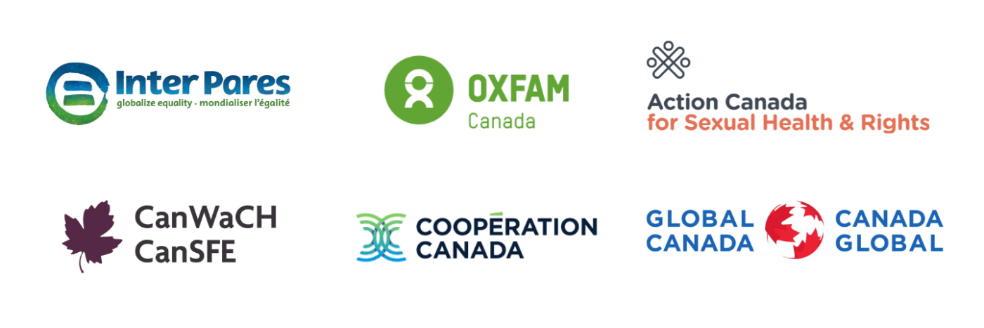 Six Organizational Logos of InterPares, Oxfam, Action Canada, CanWach, Cooperation Canada and Global Canada