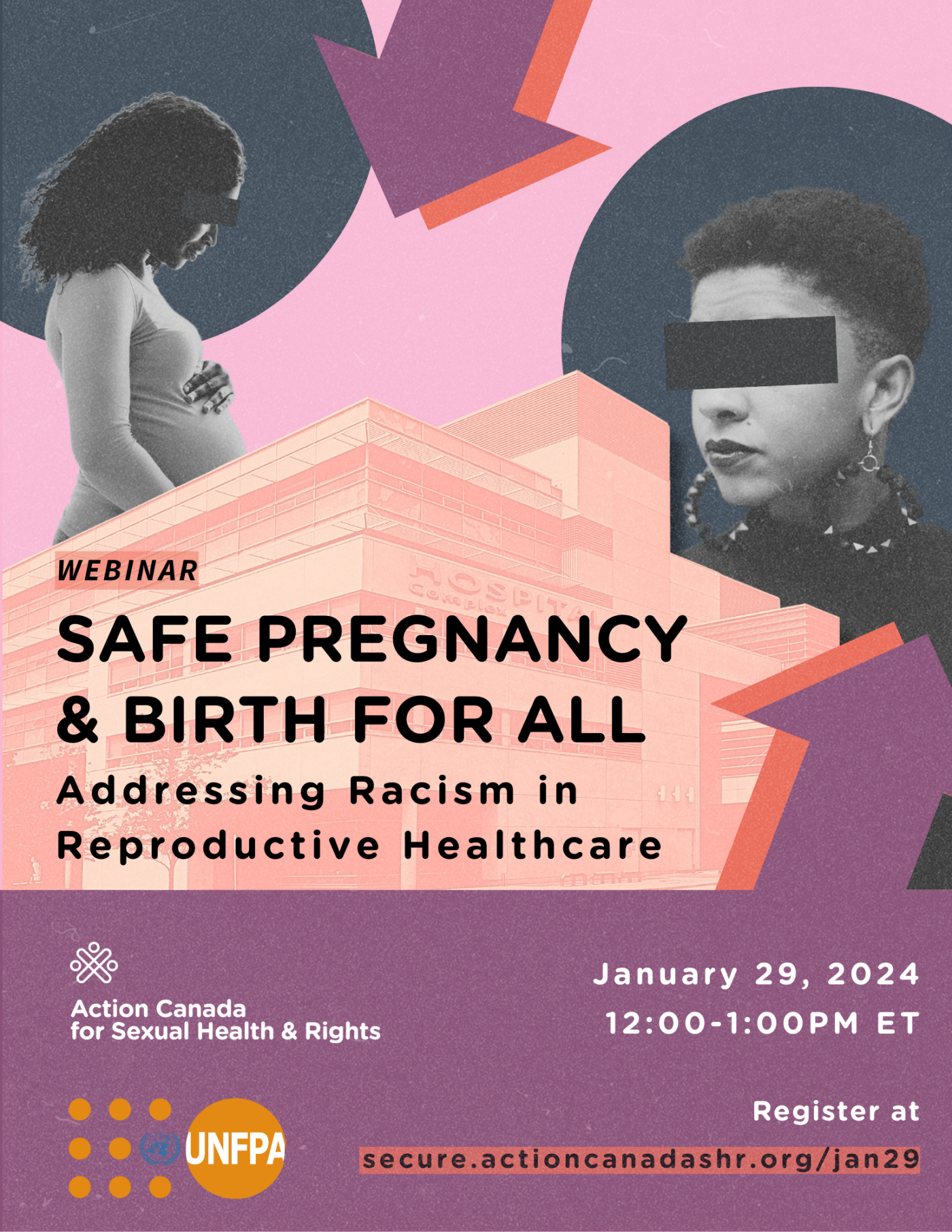 Poster for webinar "Safe Pregnancy and Birth for All: Addressing Racism in Reproductive Healthcare"