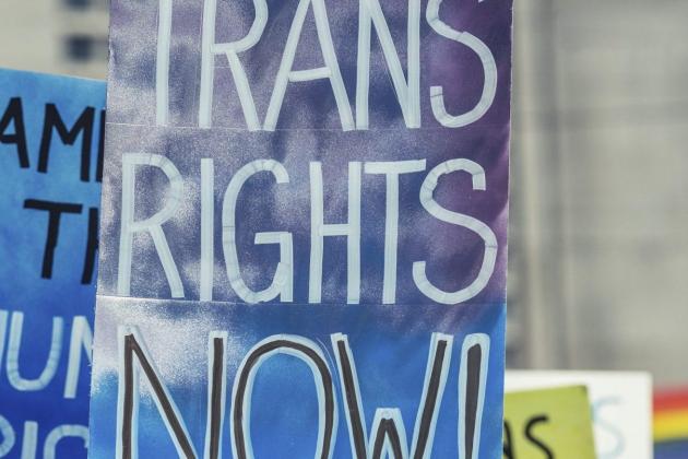 "Trans rights now" sign
