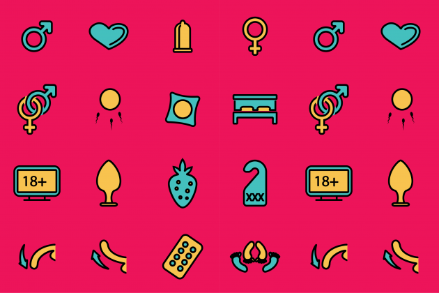 illustrations of icons that represent sexual health
