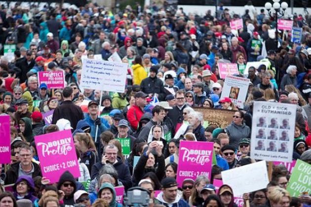 Anti-abortion advocates march on Parliament Hill to protest access to abortion. 