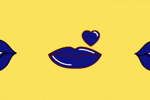 Lips and heart on yellow background