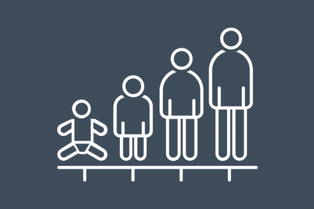 Vector image of a baby, a child, a teenager, and an older adult