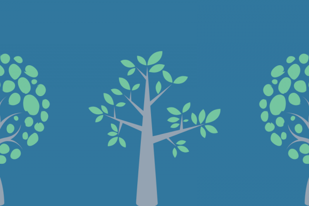 Illustration of three trees on a navy background