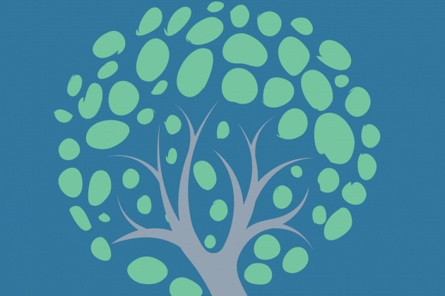 Illustration of a bushy tree on a navy background