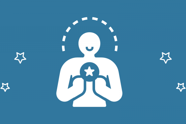 Vector illustration of a person holding a star. Stars are on either side of them