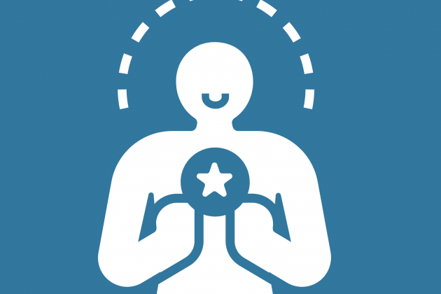 Vector illustration of a person holding a star on a navy background