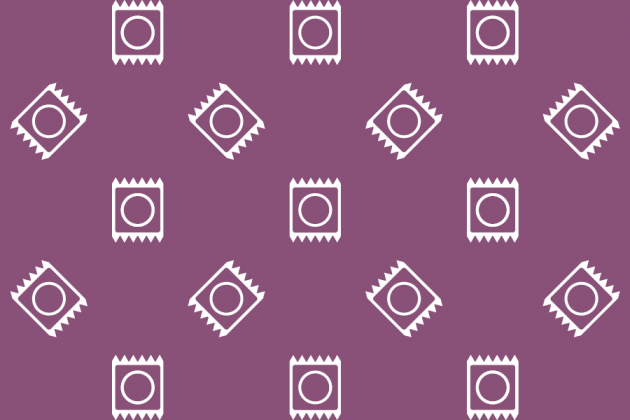 Wrapped condoms on a purple background