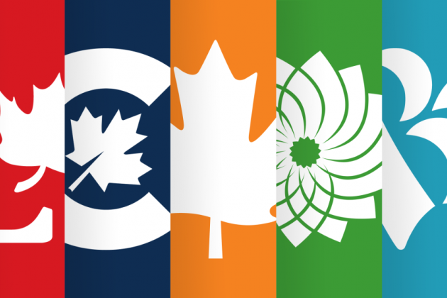 Image of Liberal, Conservative, NDP, Green Party and Bloc Quebecois logos