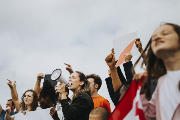 A group of people protesting