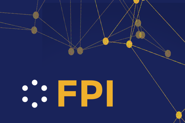 Navy banner with gold vector points connecting across the image. The FPI logo sits in the lower left corner.