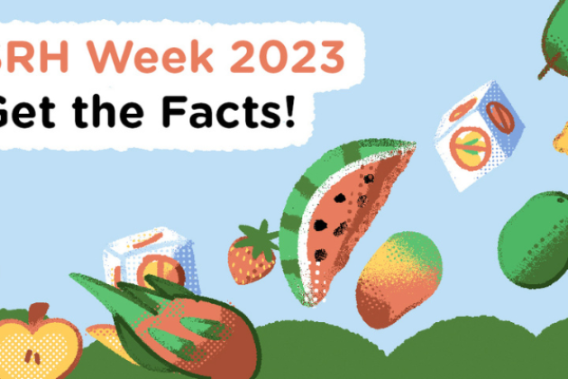 Assortment of illustrated fruit with heading "SRH Week 2023 Get the Facts"