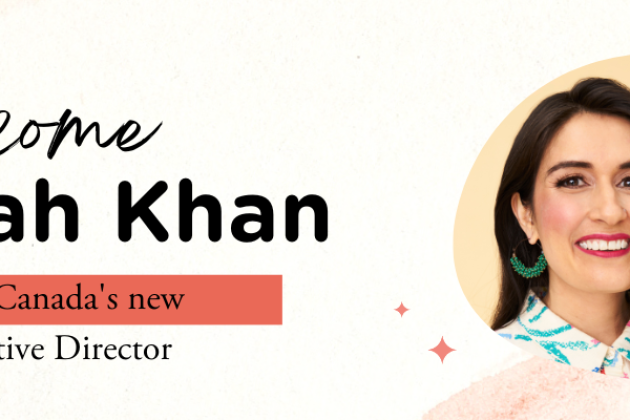 Image of Farrah Khan with words Welcome Farrah Khan Action Canada's new Executive Director