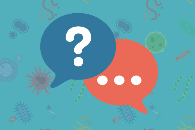 illustration of two speech bubbles one with a question mark in it the other with an ellipses (three dots) 