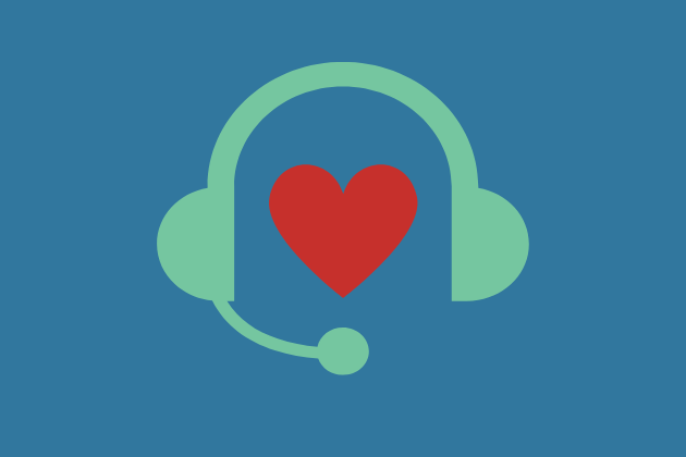 Picture of phone headset with a heart in the middle to represent a help line. 