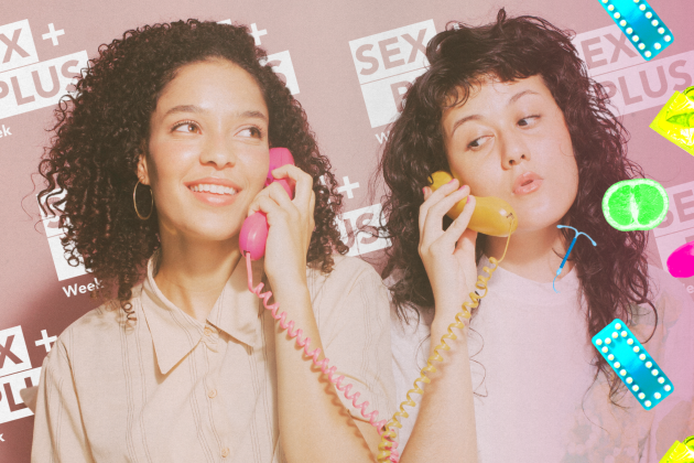 Two girls using landlines