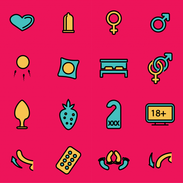 illustrations of icons that represent sexual health