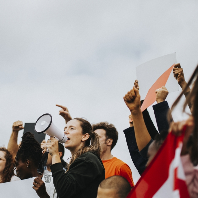 A group of people protesting