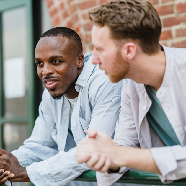 Two men talking